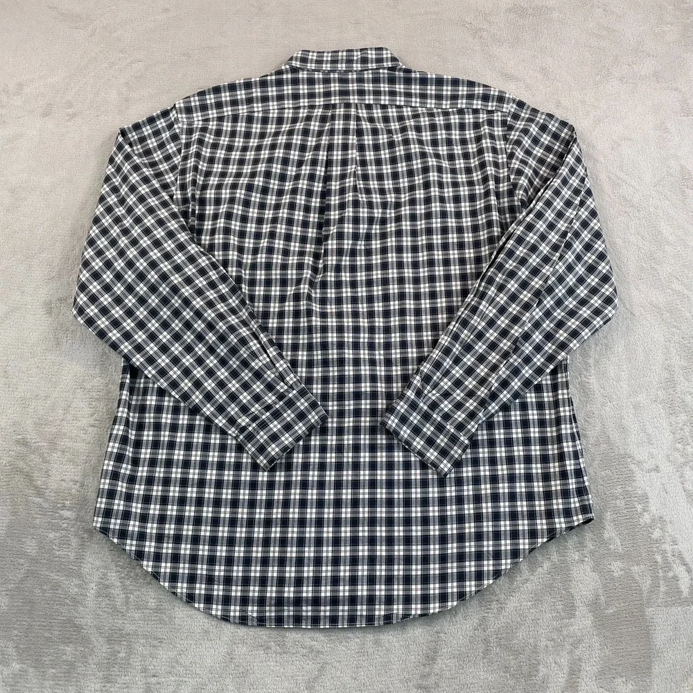 Vintage Polo Ralph Lauren Shirt Men XL Black Plaid Double Flap Pocket‎ Pony Work
